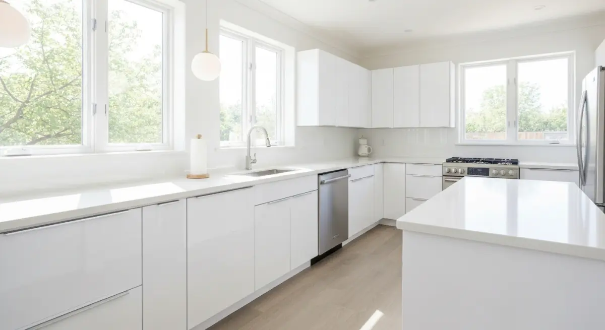 Cuisine moderne renovee avec du covering adhesif blanc