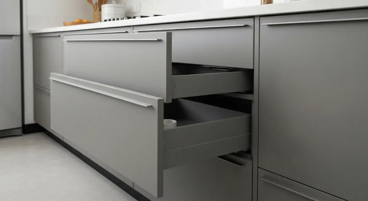 Meubles de cuisine modernes recouverts de covering adhesif