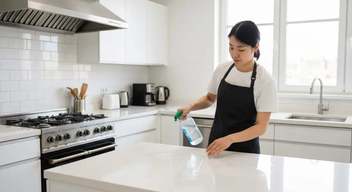 Application de film adhesif sur un plan de travail de cuisine